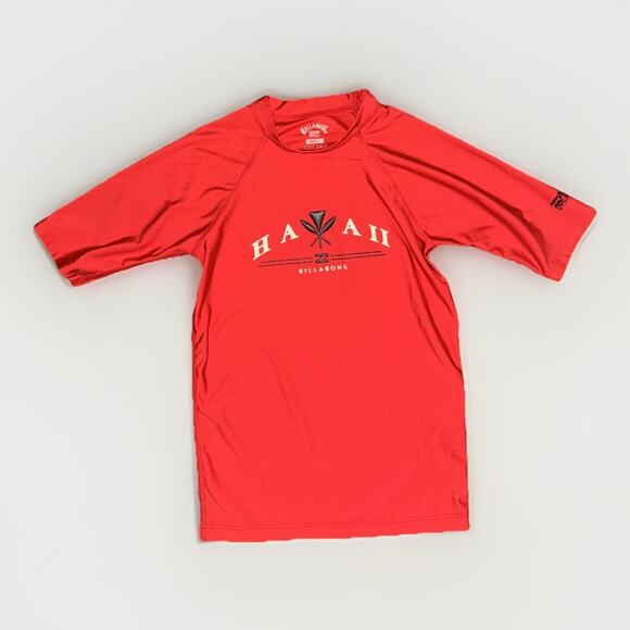 Billabong Kids Surf Shirt Red Small UPF 50+ Rash Guard Hawaii Logo - Picture 1 of 4